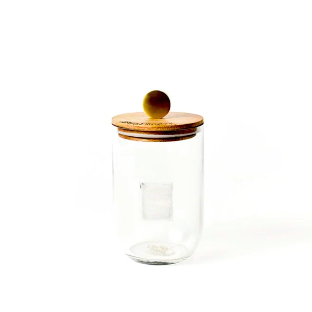 NEW IN BOX: HAPPY EVERYTHING SMALL MINI WOODEN LID GLASS JAR, Coton Colors